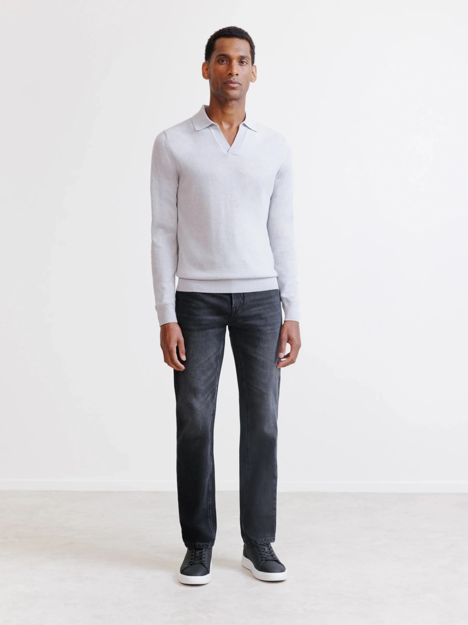 Pull col polo en laine mérinos gris chiné - IZAC