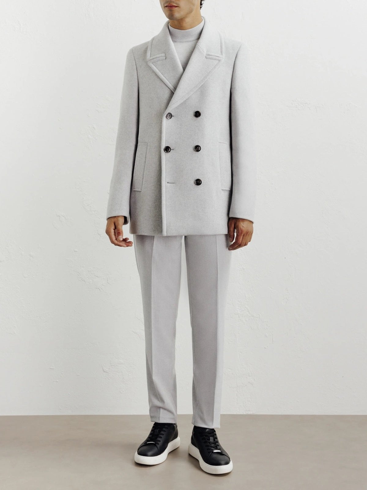 Grey wool blend pea jacket