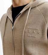 Beige mesh hoodie with zip fastening