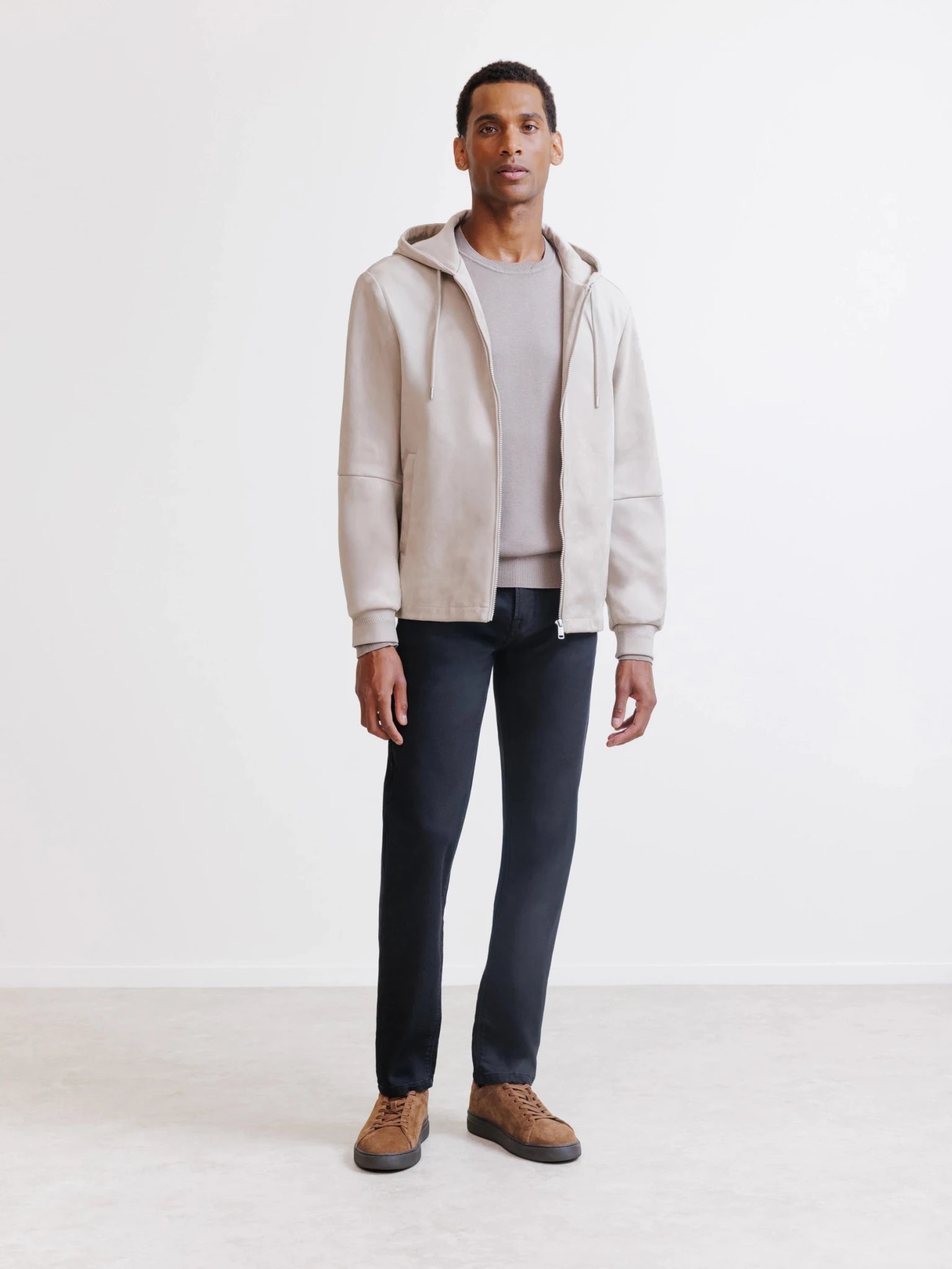 Beige suede hooded jacket