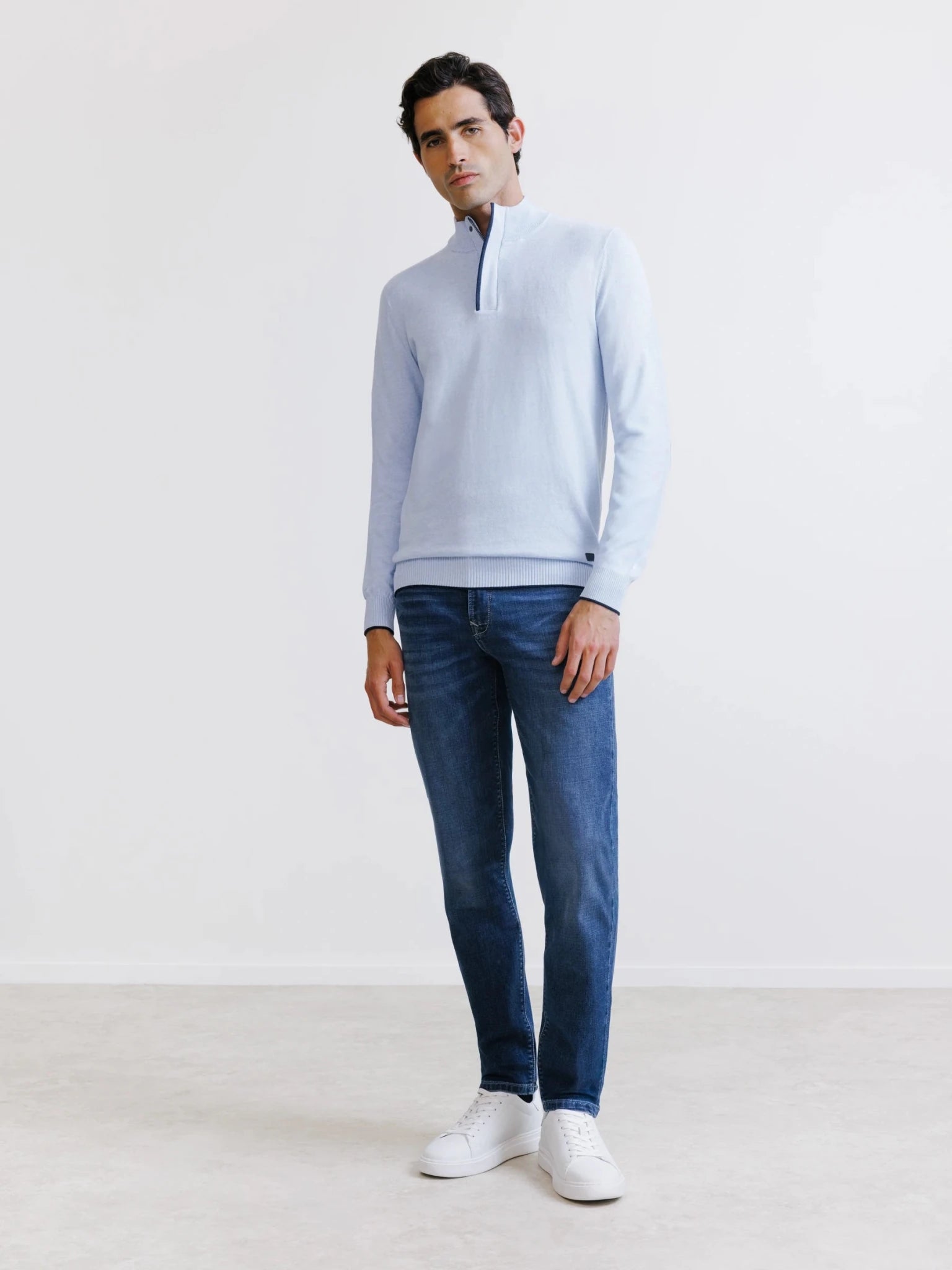 Pull col montant demi zippé bleu ciel - IZAC