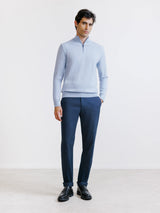 Pull demi-zippé en laine mérinos bleu ciel
