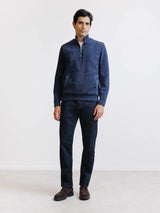 Sweat demi-zippé bi-matière marine