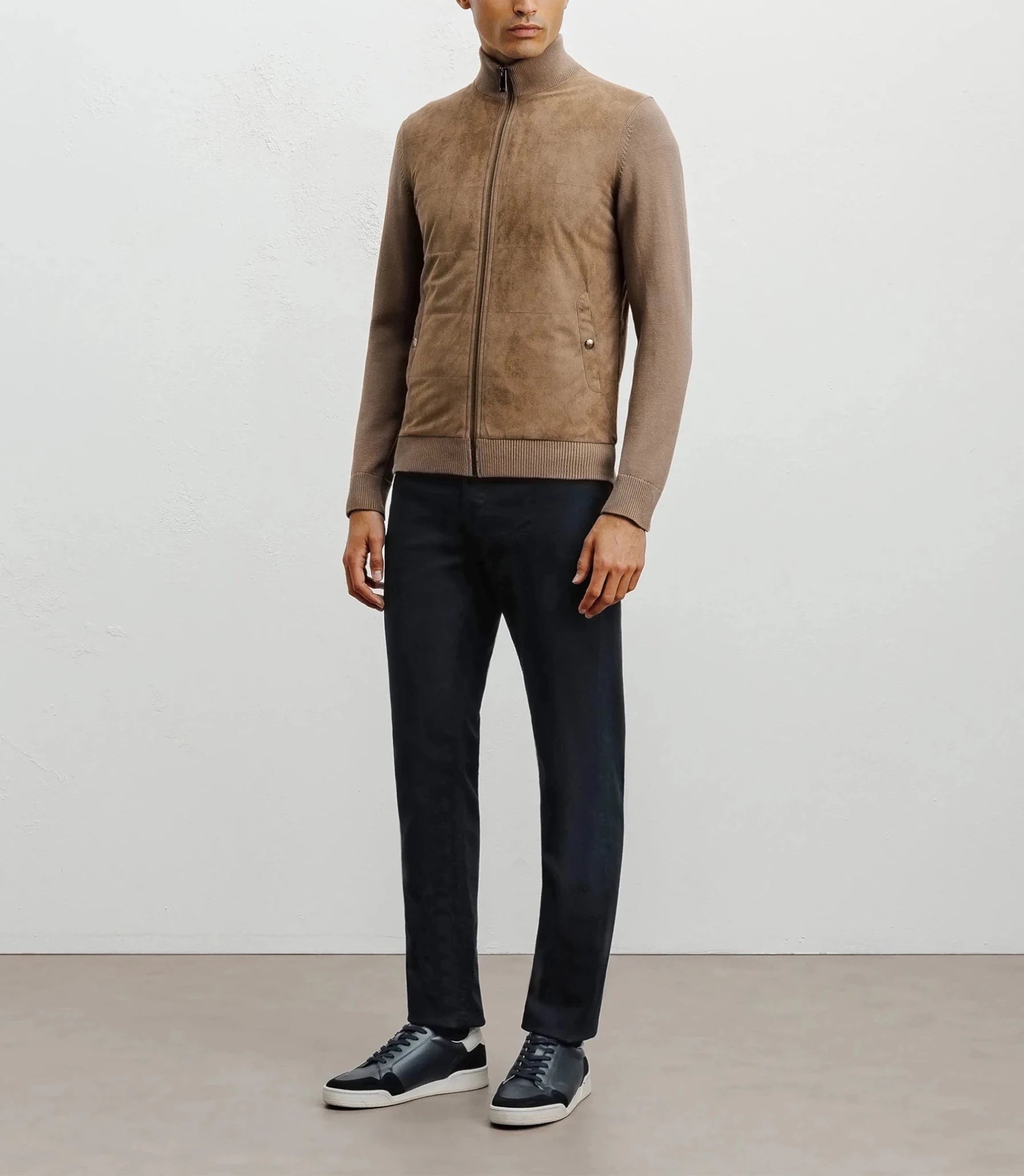 Gilet zip bi-matière chatain - IZAC