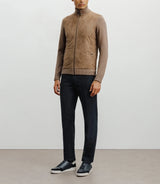 Gilet zip bi-matière chatain