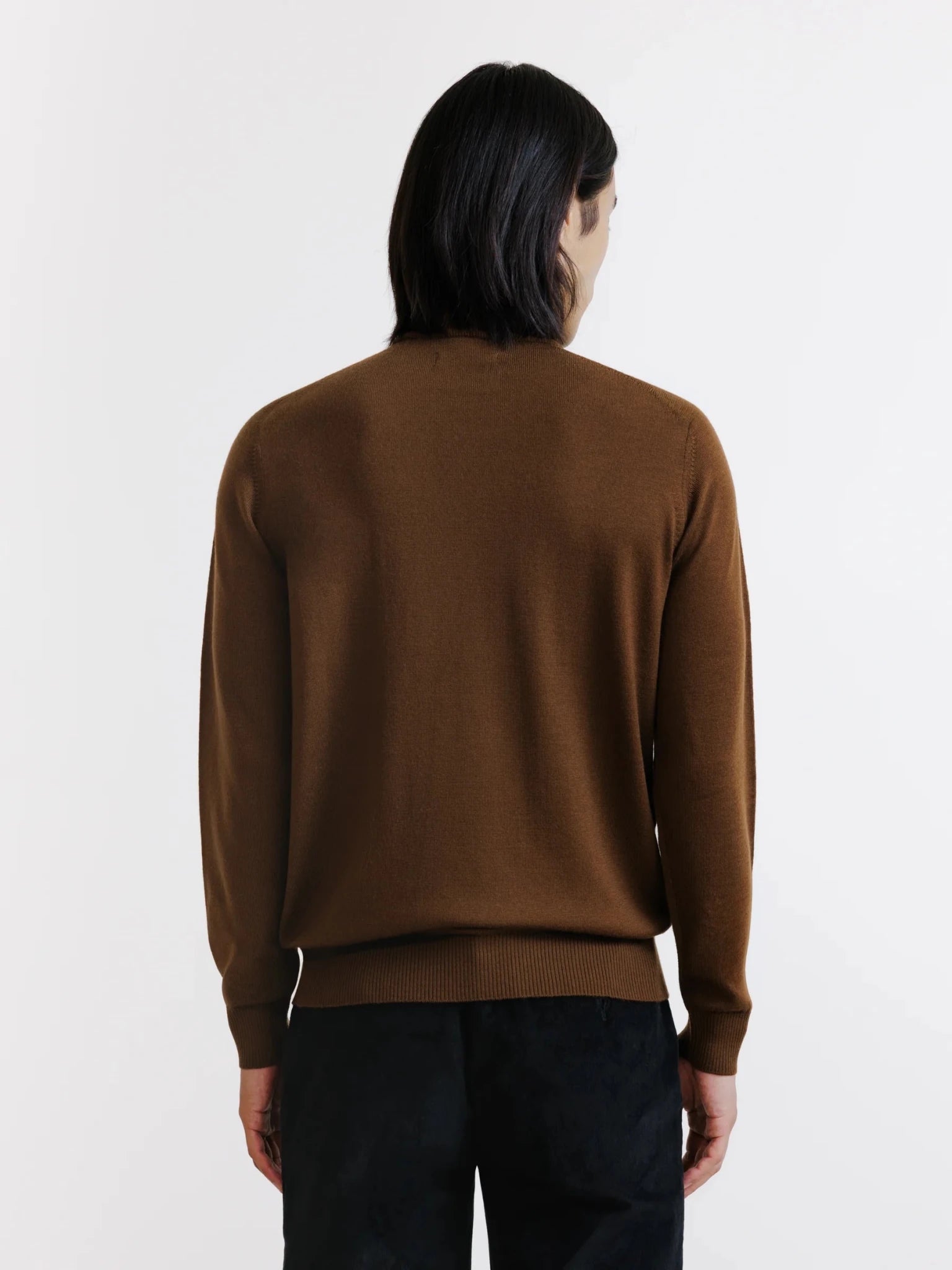 Pull col cheminée en laine mérinos tabac - IZAC