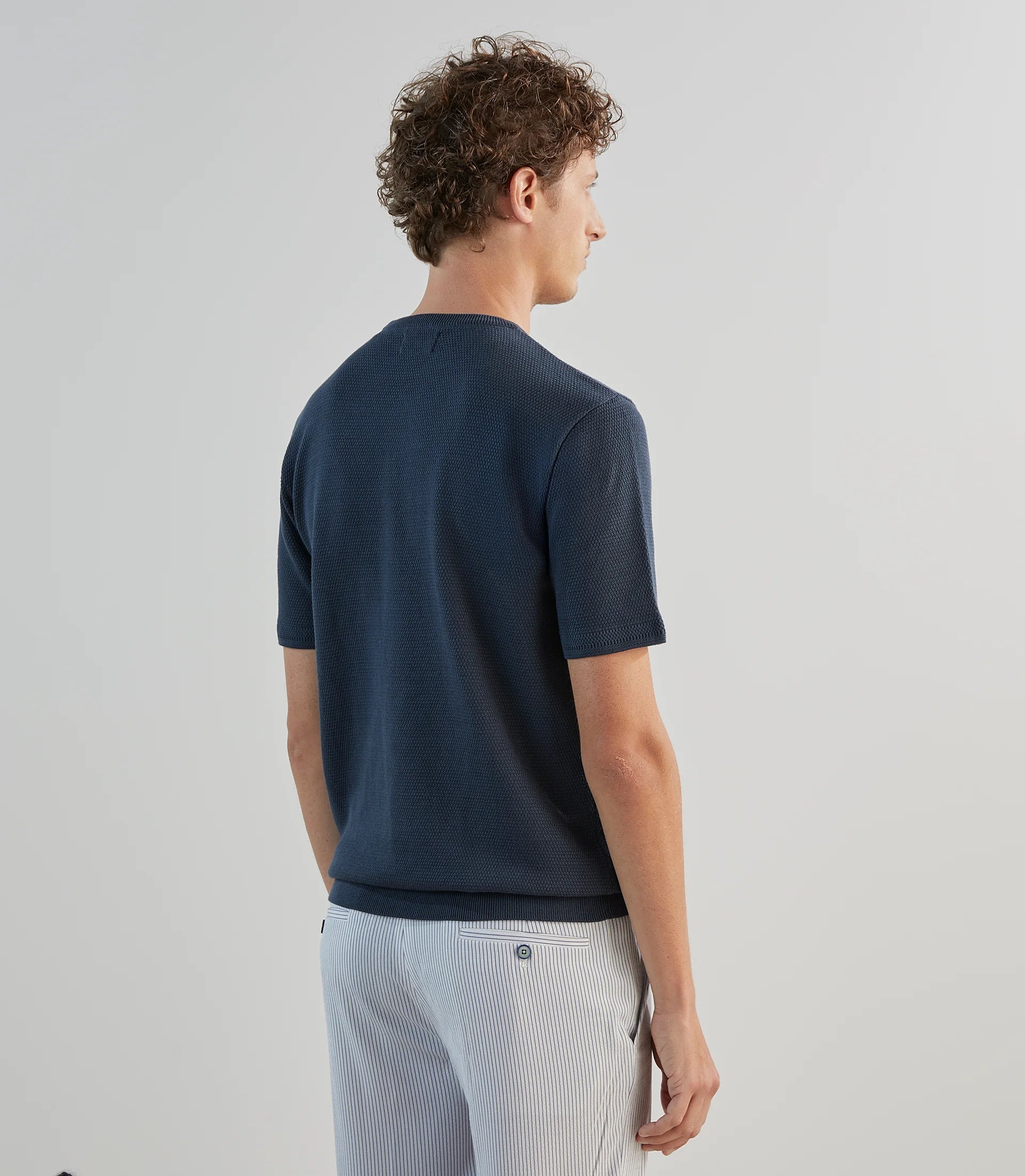 T-shirt à manches courtes en jeu de points bleu gris - IZAC