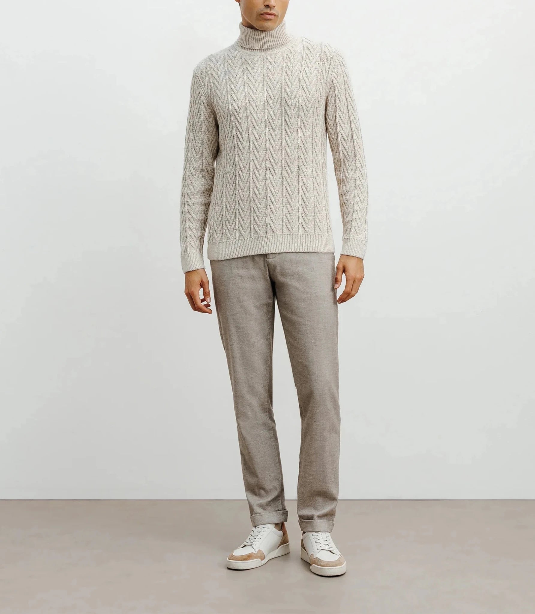 Pull col roulé torsadé beige - IZAC