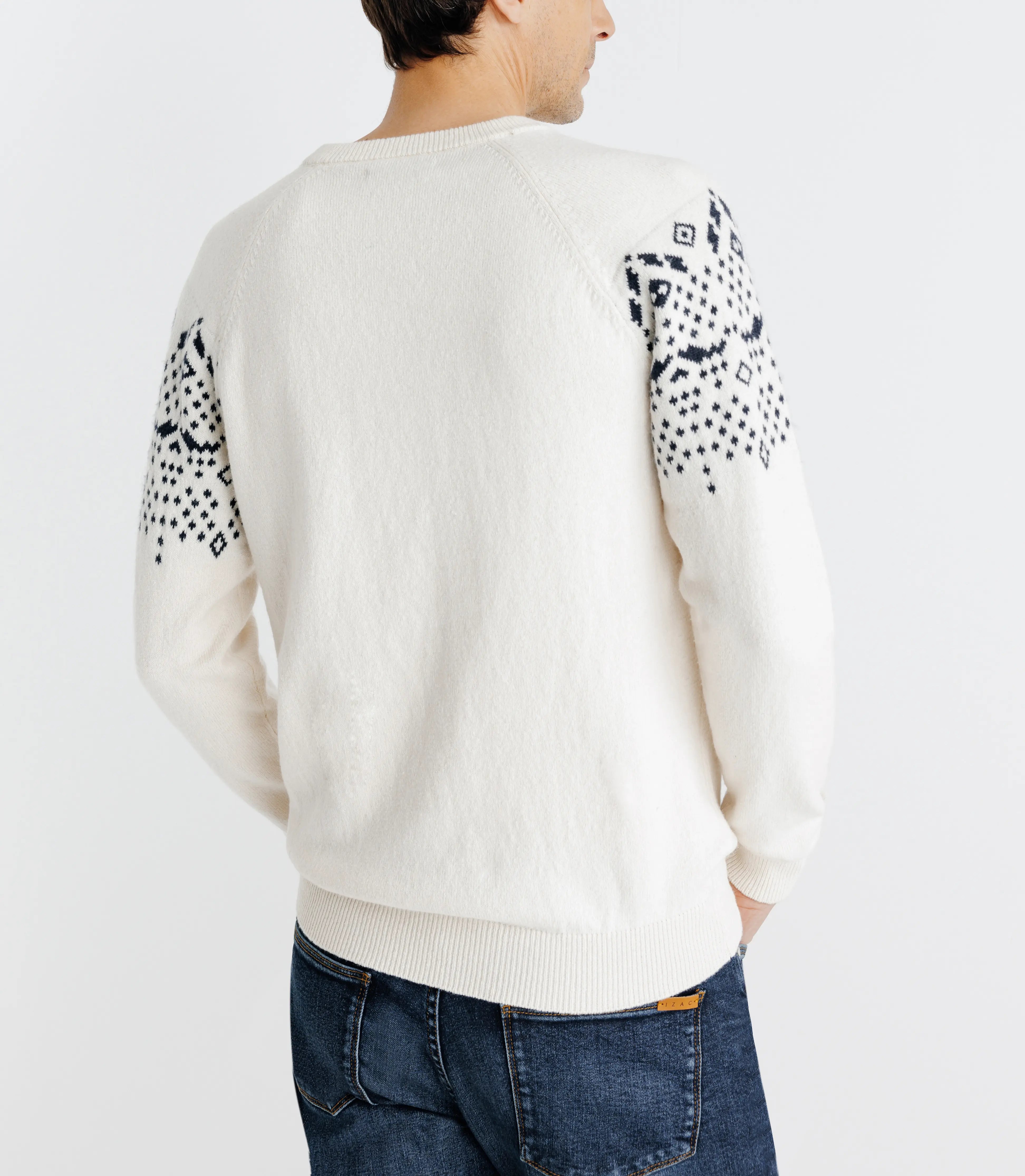Pull en jacquard col rond écru - IZAC