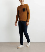 Long-sleeved round-neck sweater in bronze knit