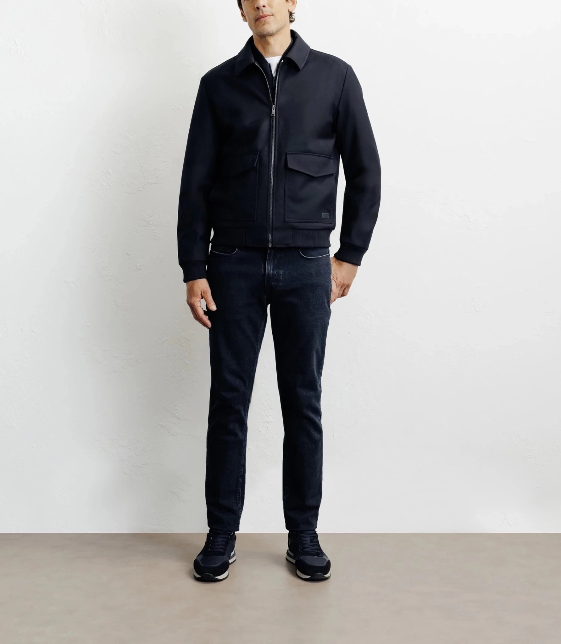 Navy shirt collar jacket