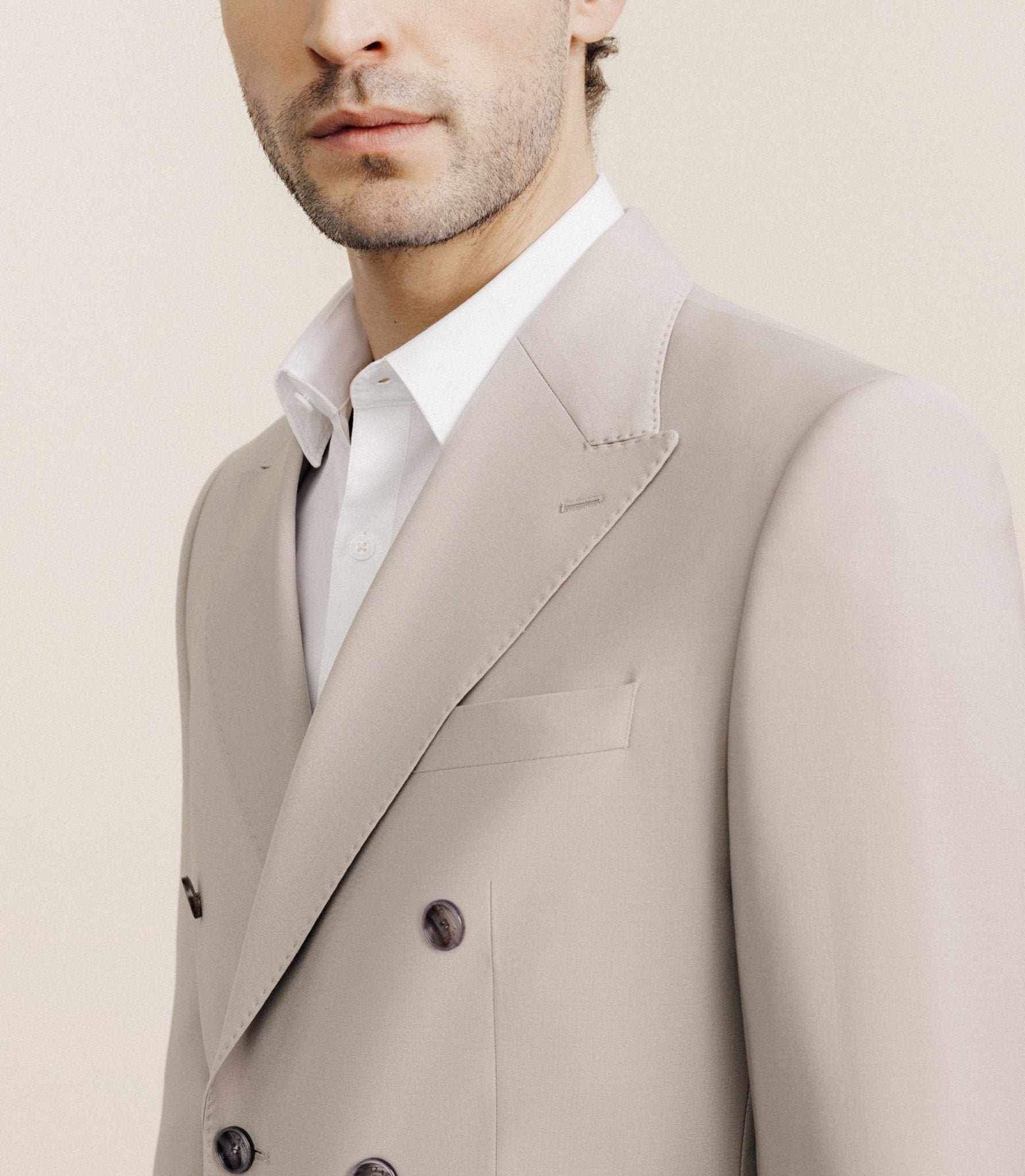 Costume croisé en laine mélangée beige - IZAC