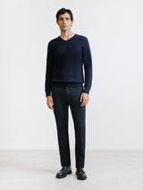 Navy Merino Wool V-Neck Sweater