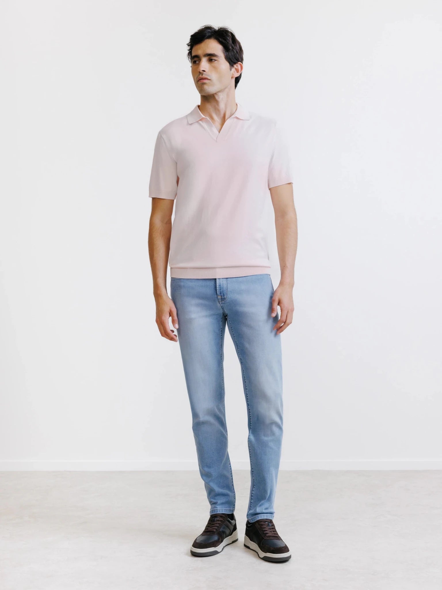 Polo col ouvert en maille rose clair - IZAC
