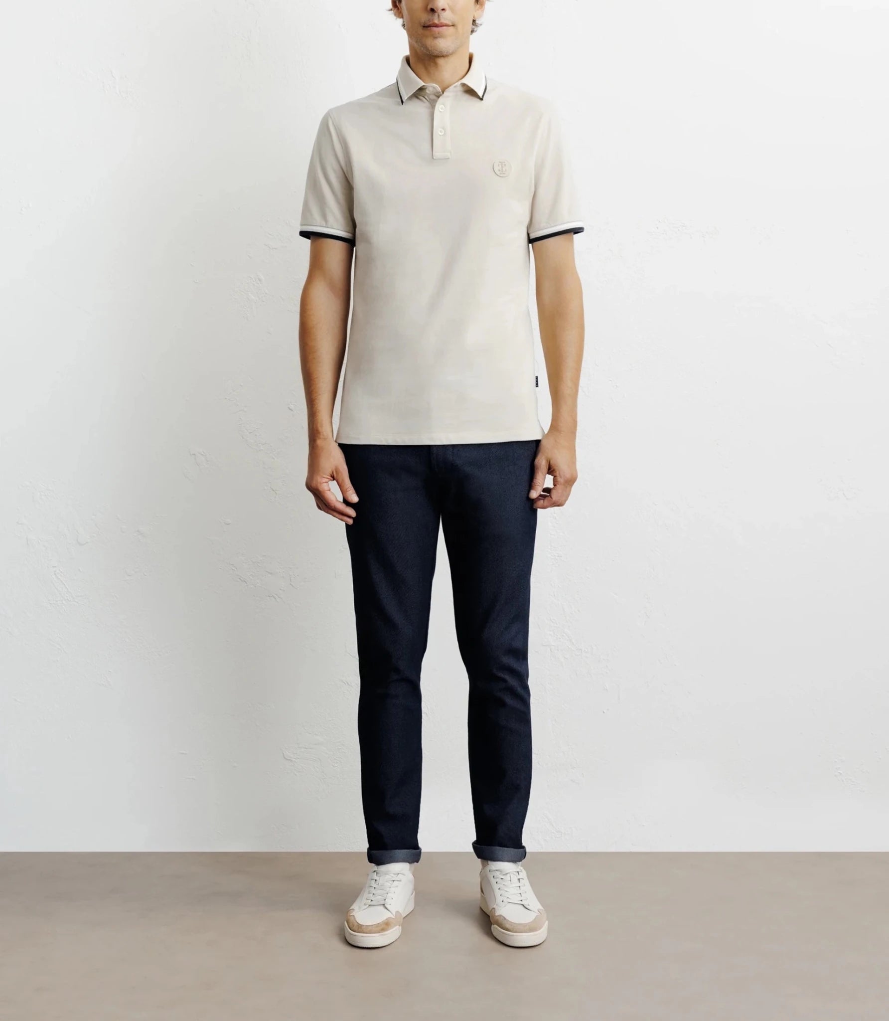 Polo piqué boutonné beige
