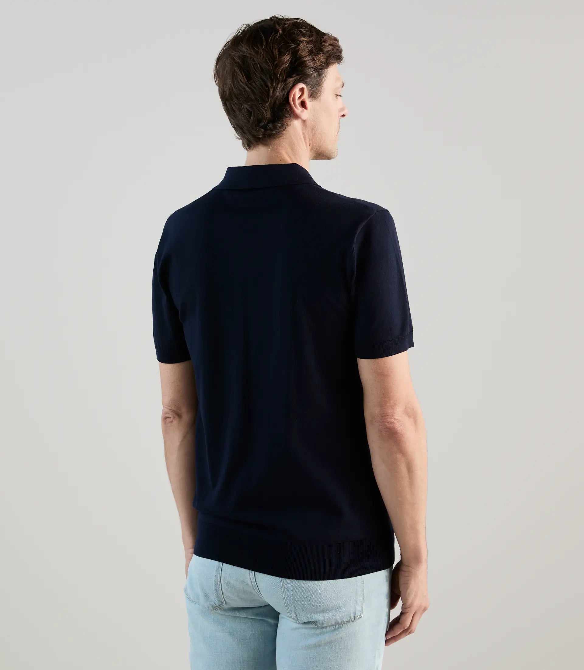 Polo col ouvert en maille marine - IZAC