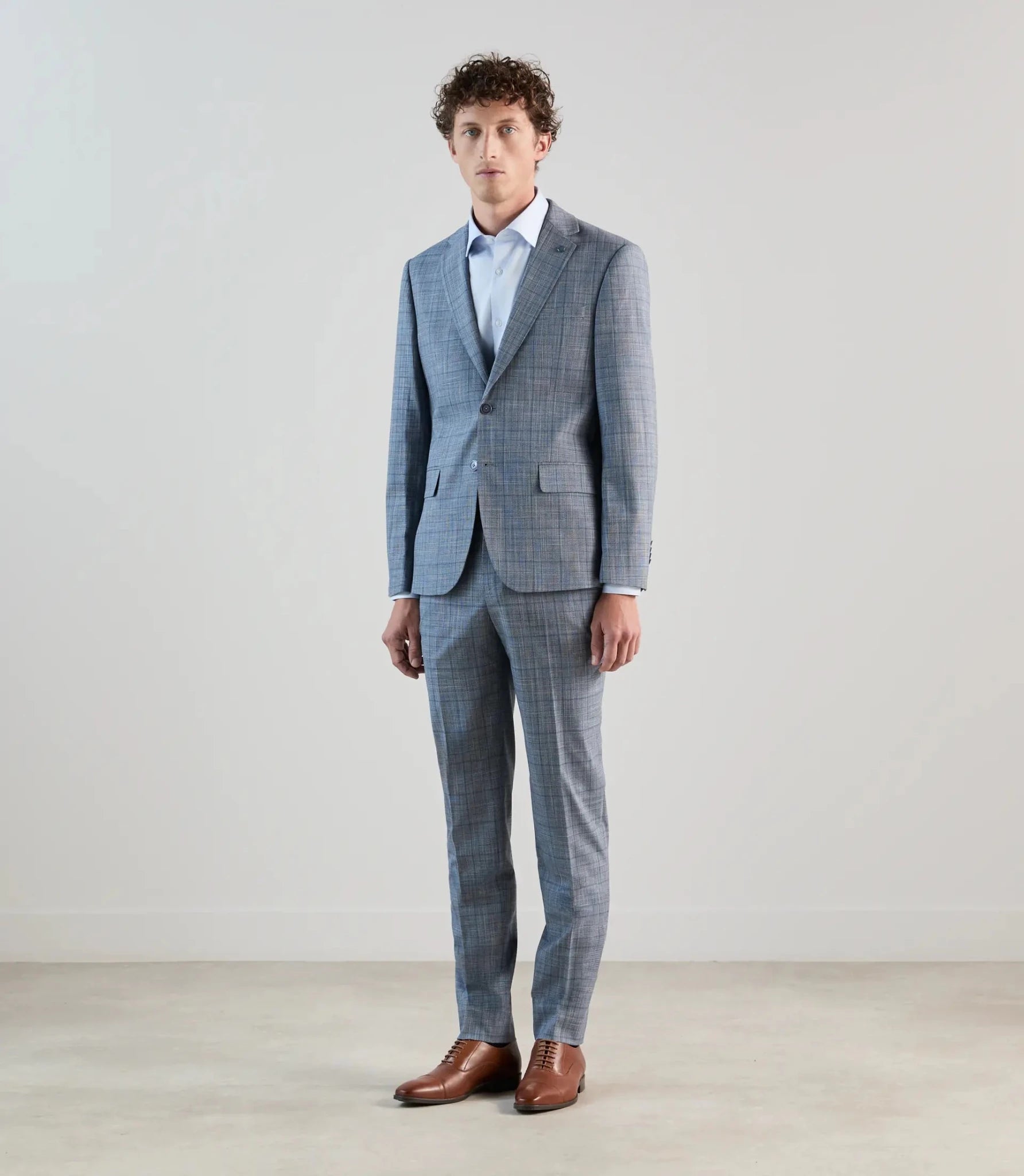 Costume 2 boutons à carreaux bleu ciel - IZAC