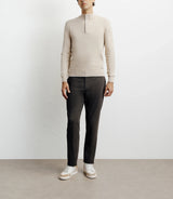 Beige half-zipped stand-up collar sweater