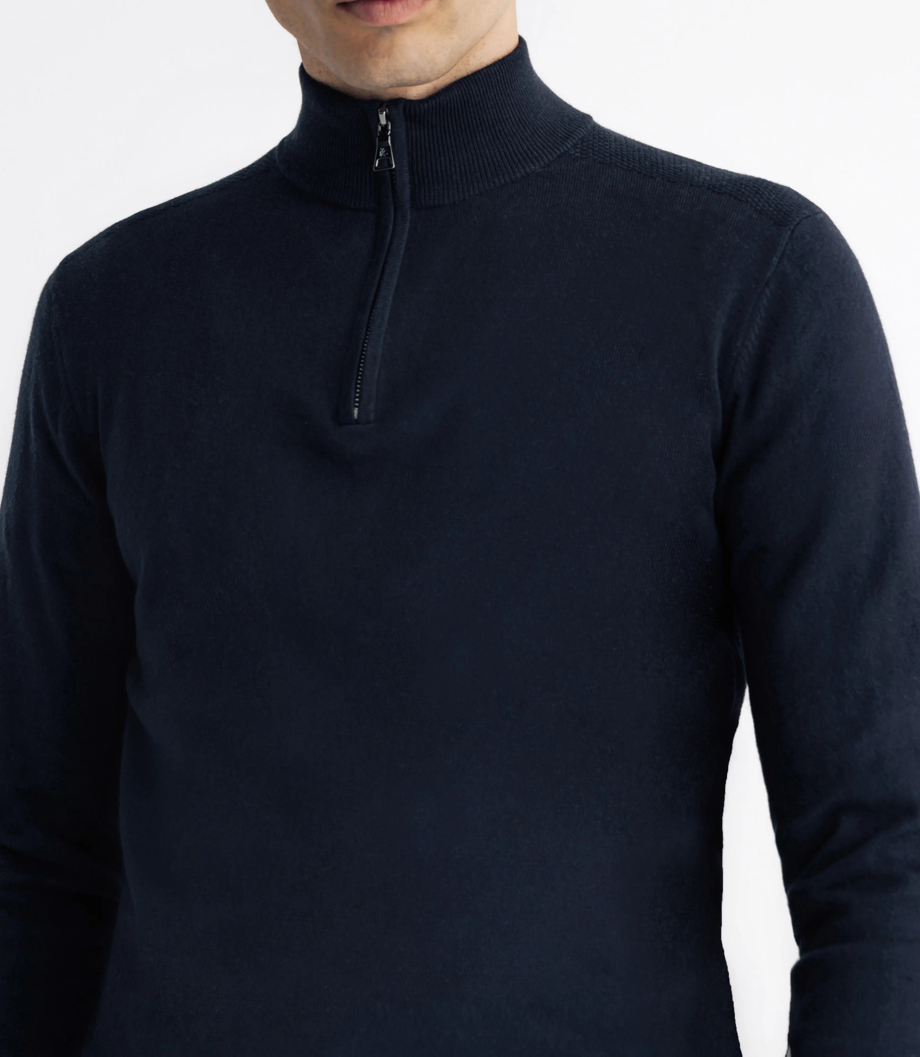 Pull coton/cachemire col zippé bleu marine - IZAC