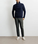Wool sweater with navy trucker collar