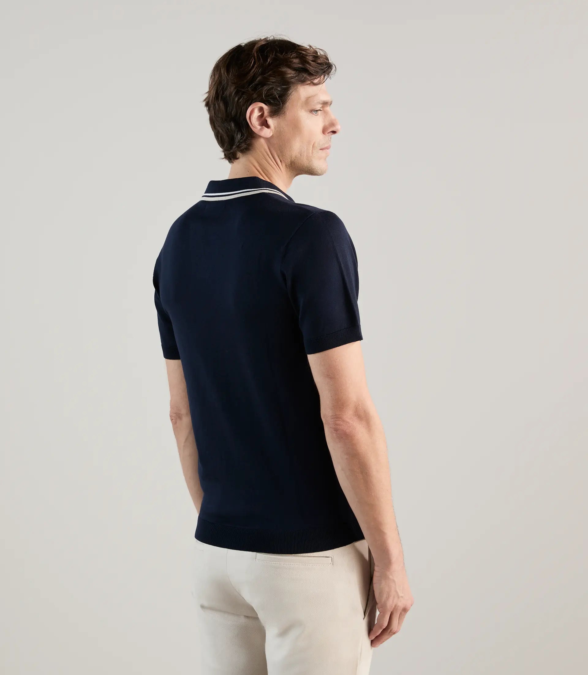 Polo col ouvert en maille marine - IZAC