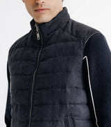Sleeveless jacket reversible with a navy and gray amount of collar
