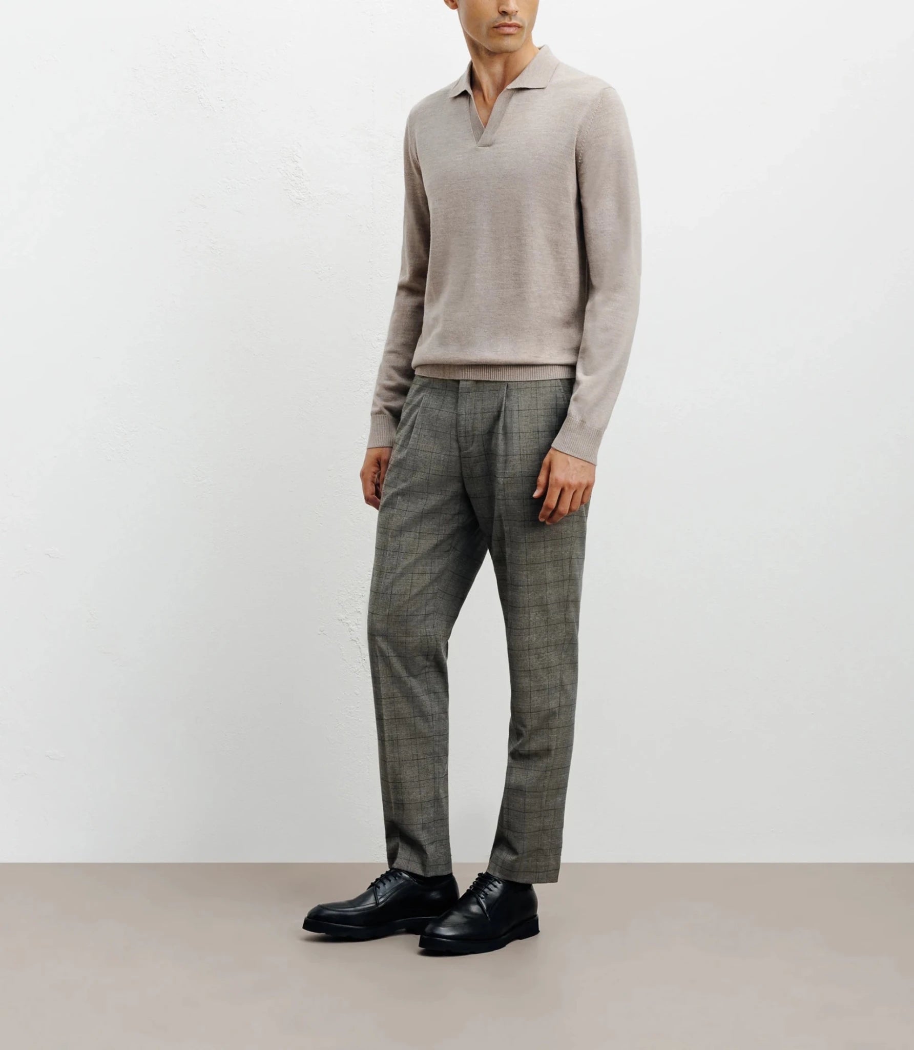 Polo neck sweater in beige merino wool