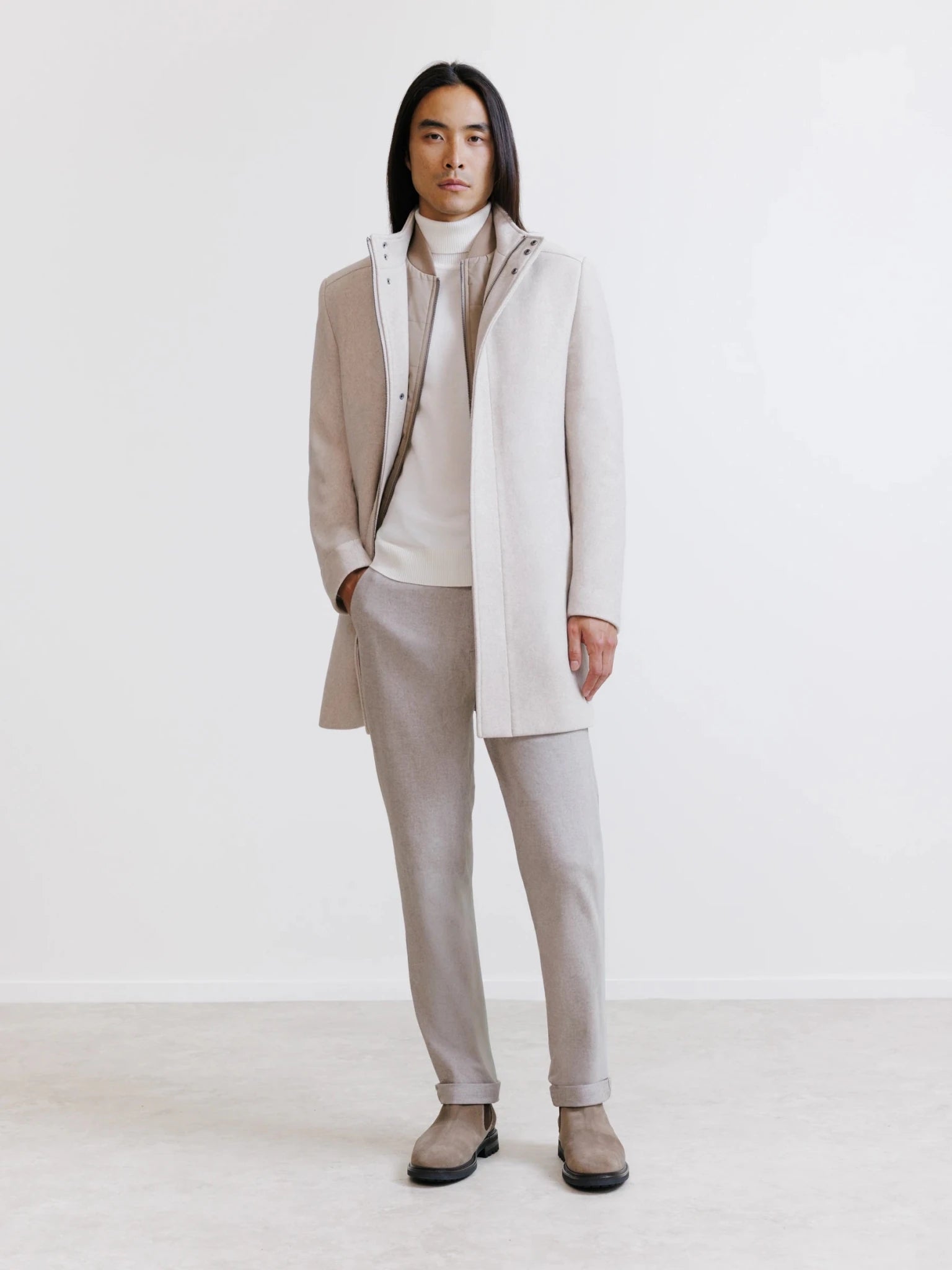 Manteau col montant beige - IZAC