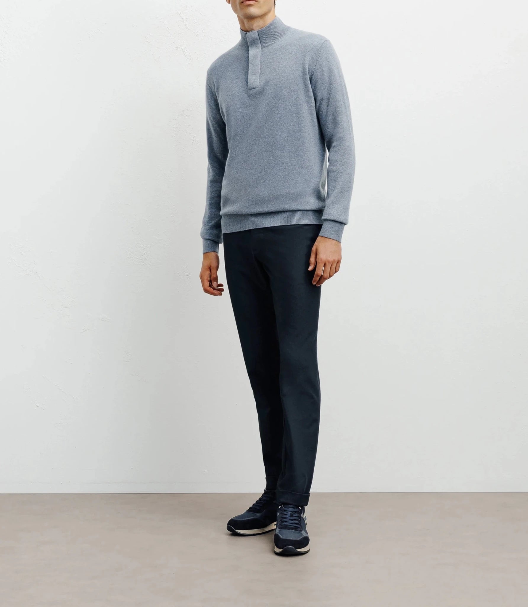 Pull col montant 100% cachemire indigo