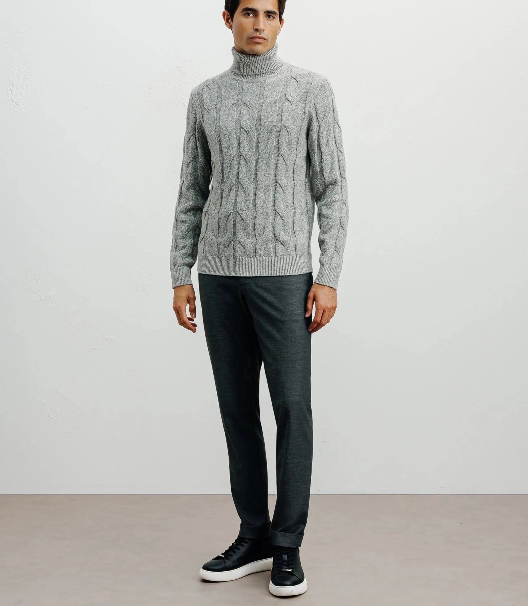 Pull col roulé torsadé gris chiné - IZAC