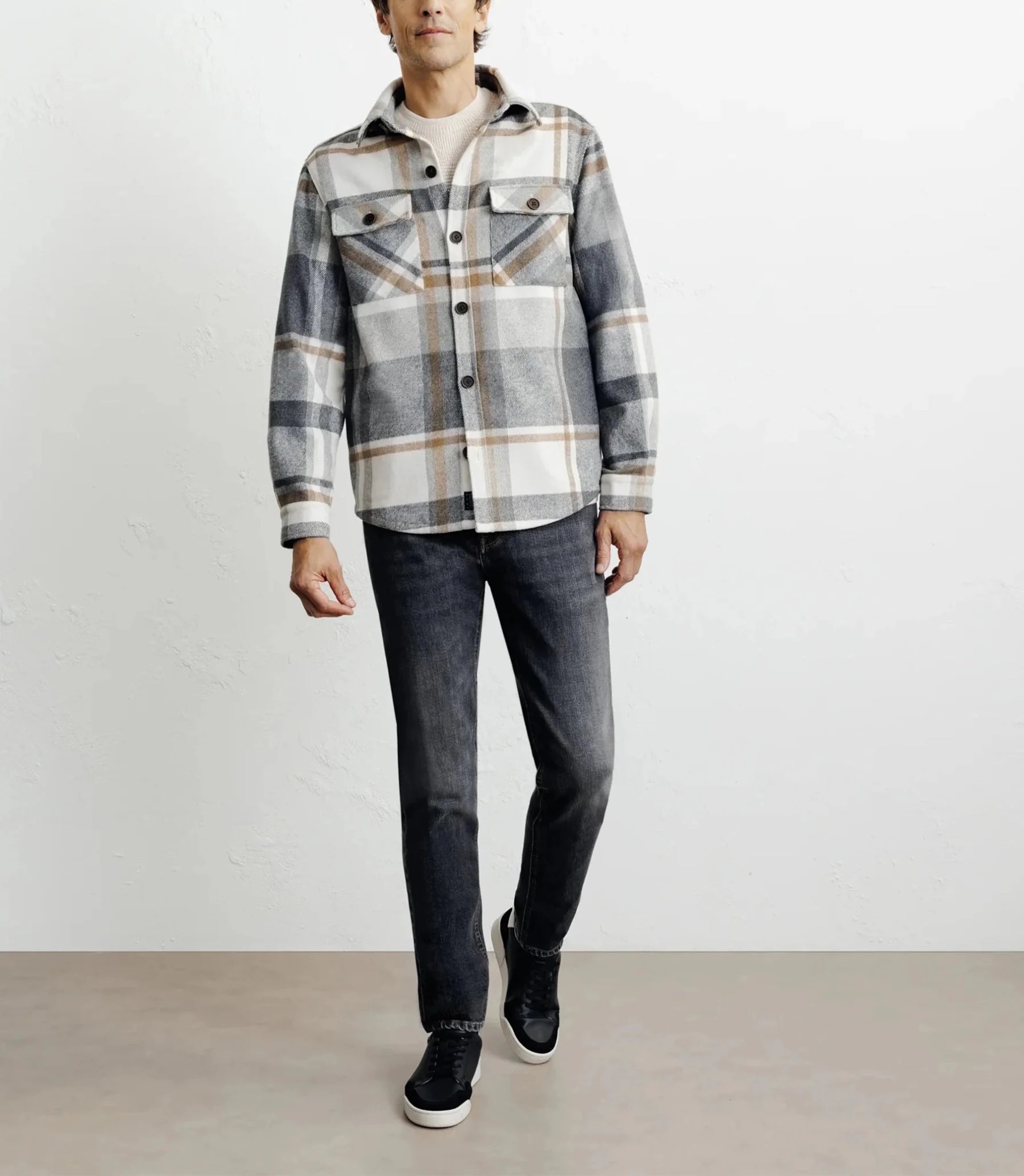 Grey large-check overshirt