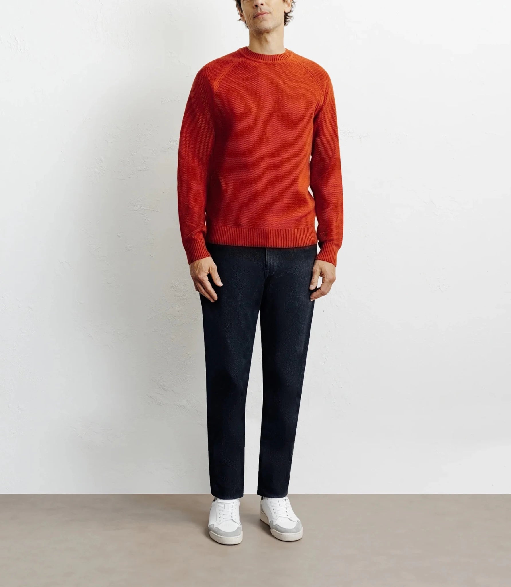 Pull col rond jeux de points rouge clair - IZAC