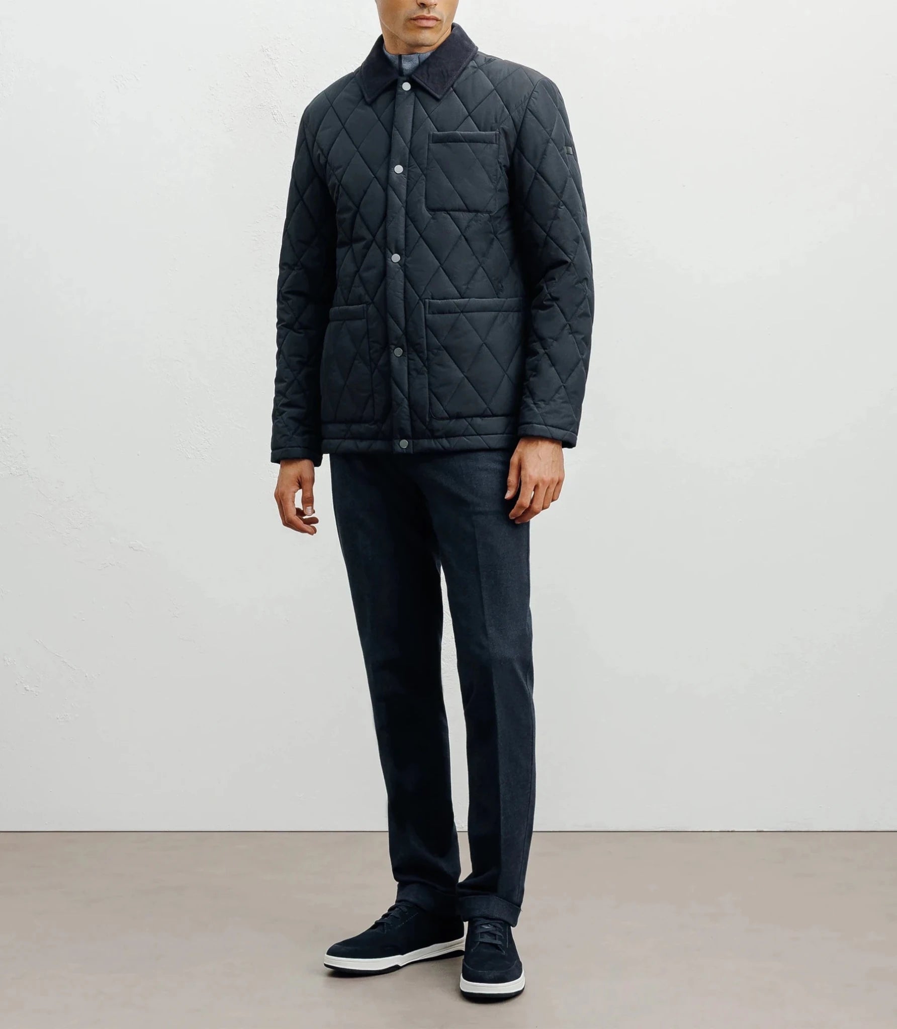 Navy shirt collar jacket