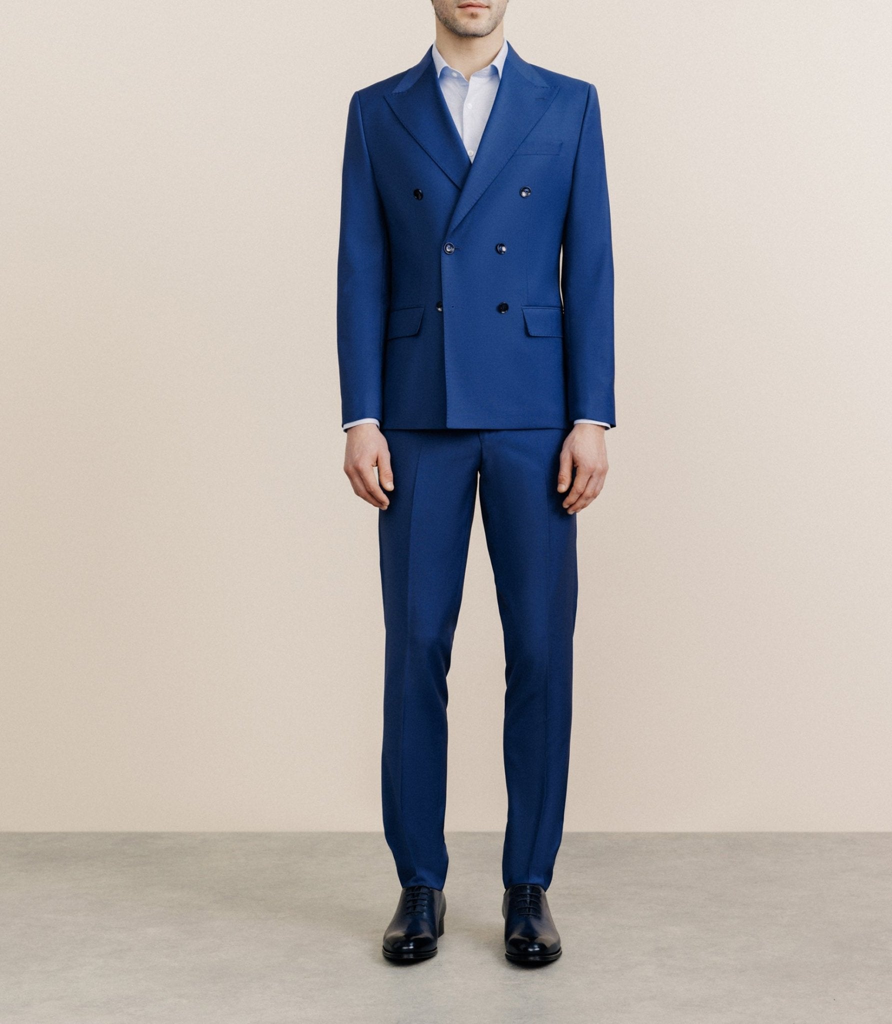 Costume croisé en laine mélangée bleu - IZAC