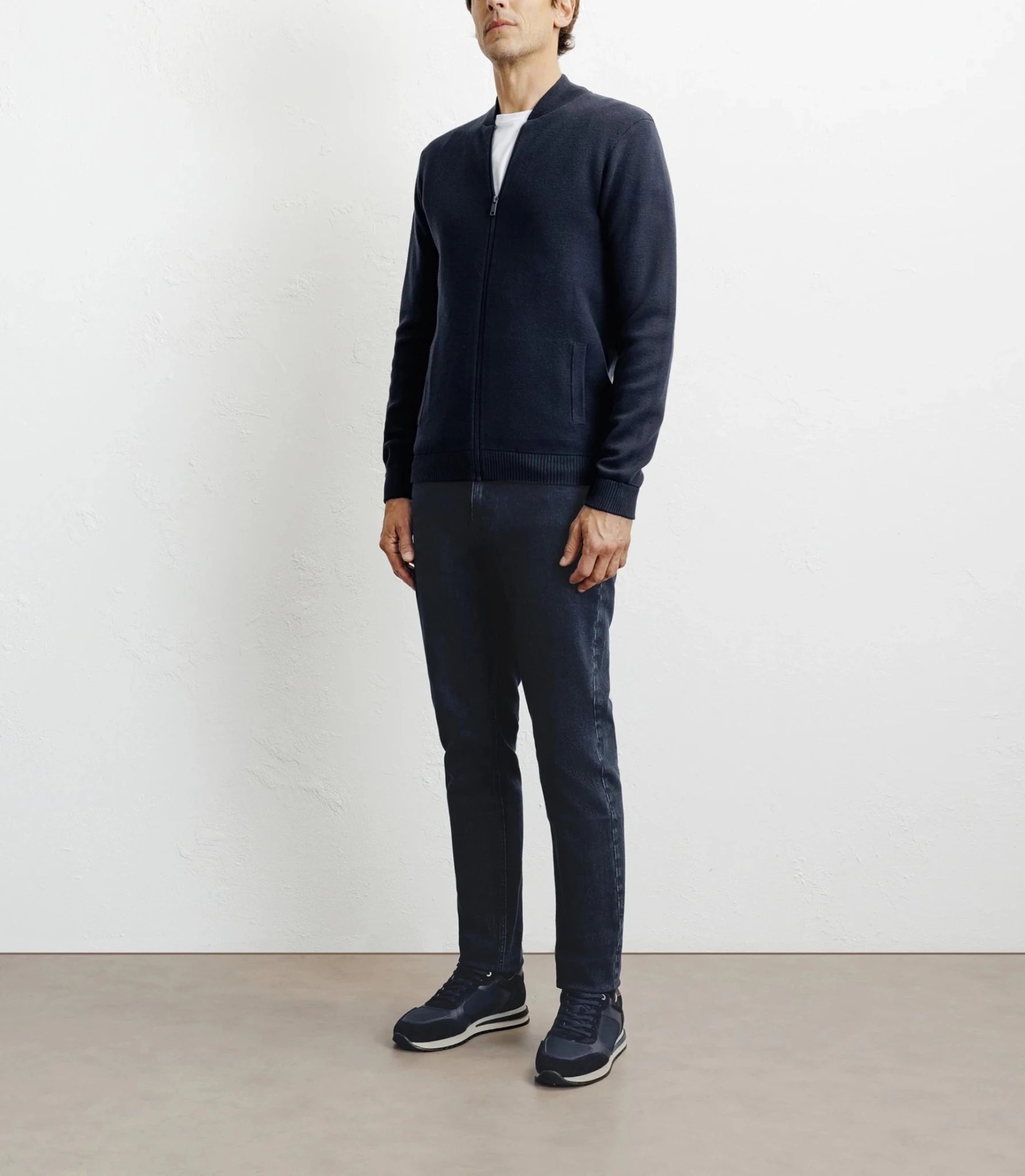 Zipped cardigan with navy teddy collar