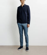 Long-sleeved open-neck polo shirt navy