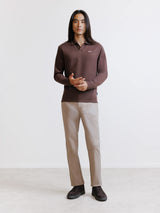 Polo manches longues col ouvert marron