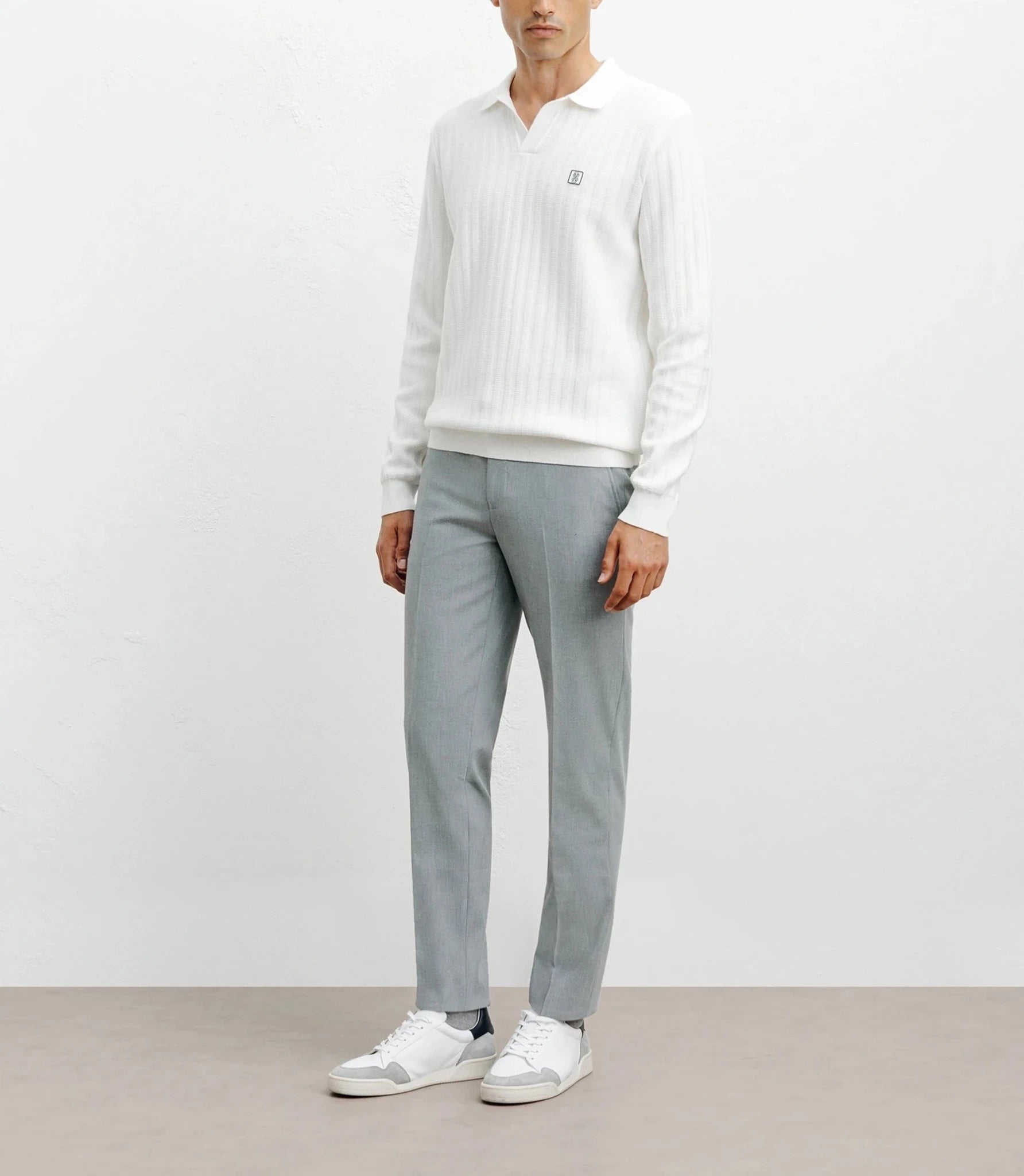Open polo neck sweater with ecru dots