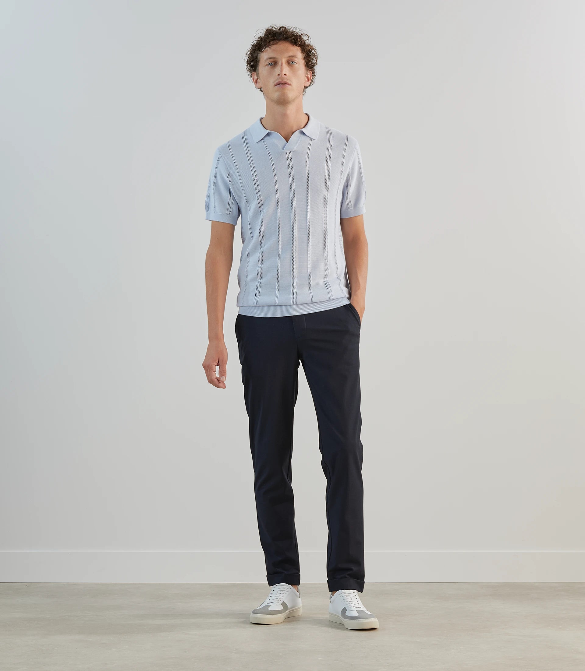 Polo en maille semi - ajouré bleu ciel - IZAC
