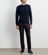 Long-sleeved round-neck navy knit sweater