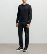 Zipped polo-neck sweater in black fine knit