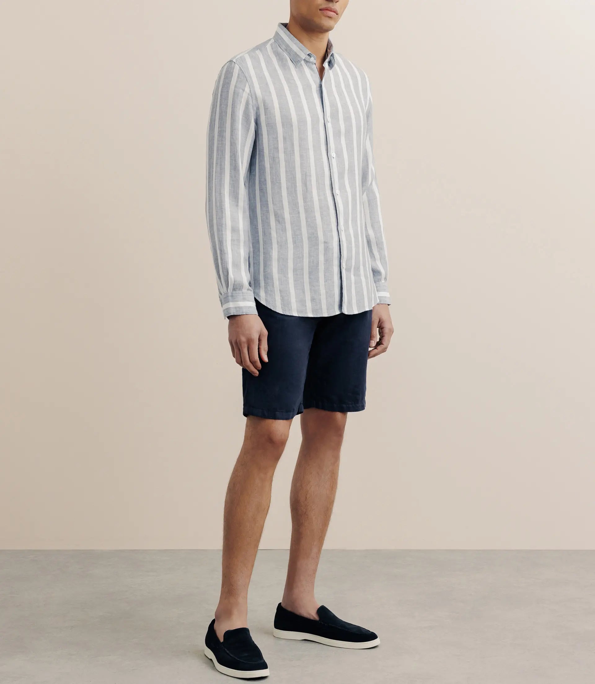 Chemise rayée 100% lin bleue