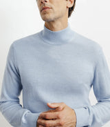 Pull col cheminée mérinos bleu ciel