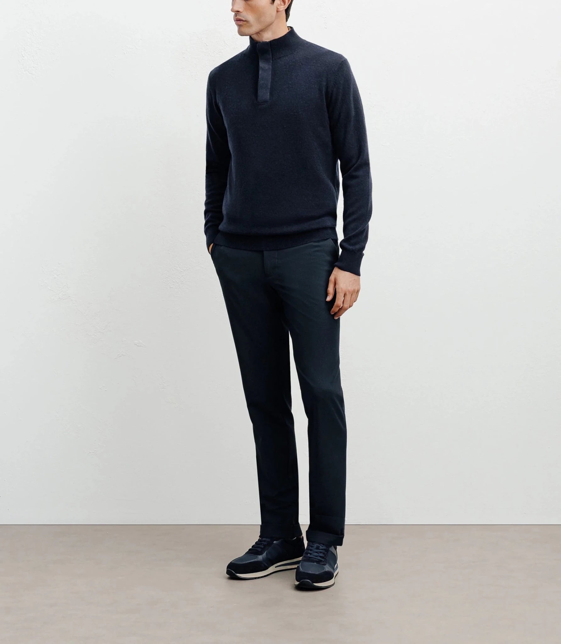 Pull col montant 100% cachemire marine