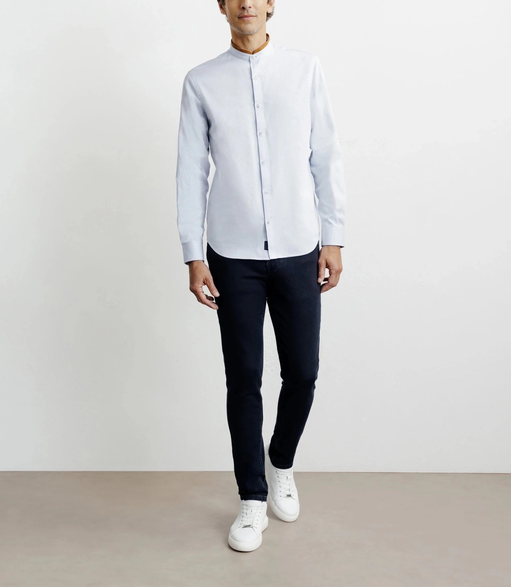 Chemise casual col mao avec coudières ciel - IZAC