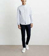 Mao collar casual shirt with sky elbow patches