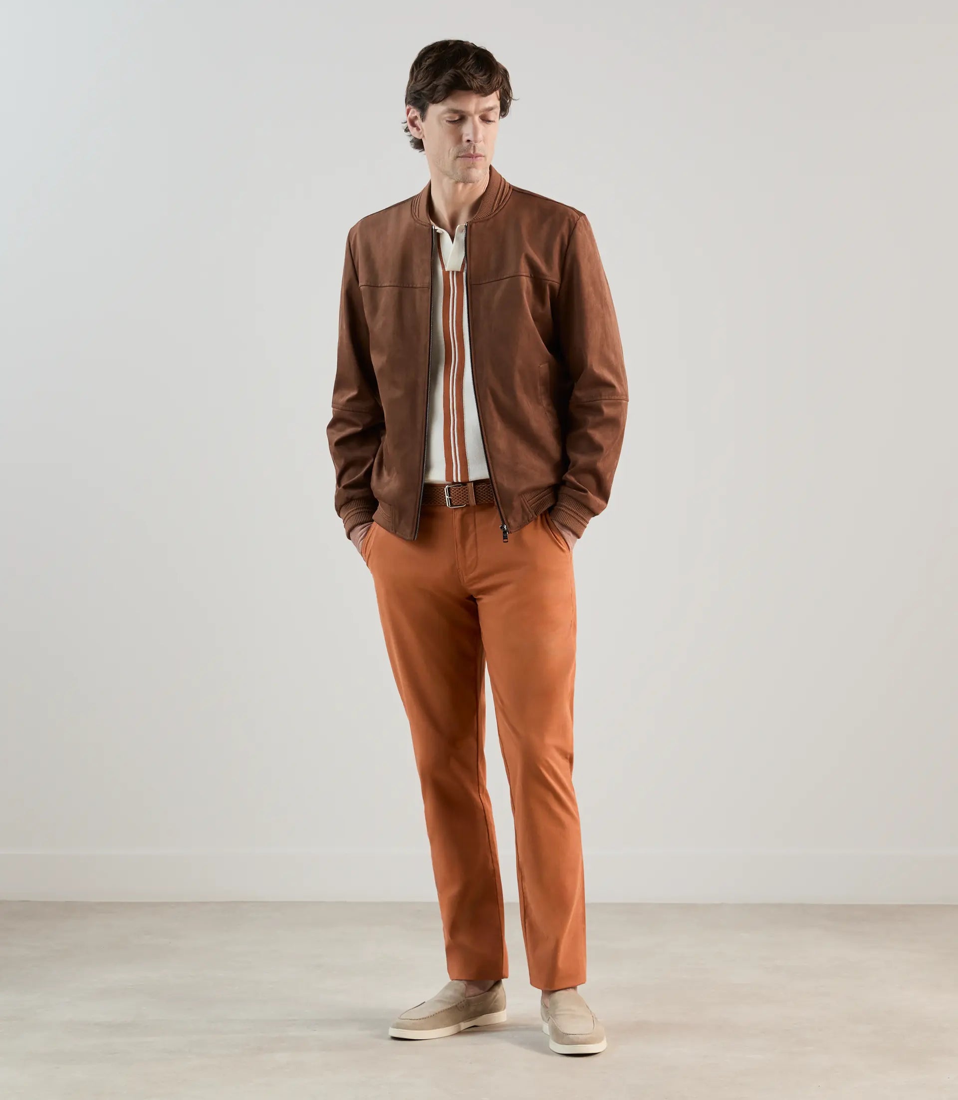 Blouson col teddy en suède marron - IZAC