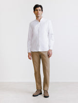 Chemise col mao avec coudière en suède blanche