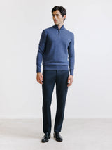 Pull demi-zippé en laine mérinos indigo