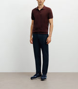 Dark burgundy open-neck knit polo shirt